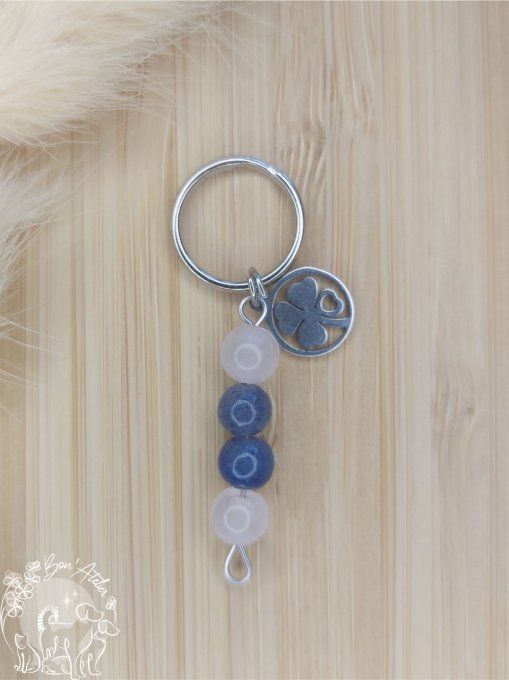 PENDENTIF QUARTZ ROSE & AVENTURINE BLEUE